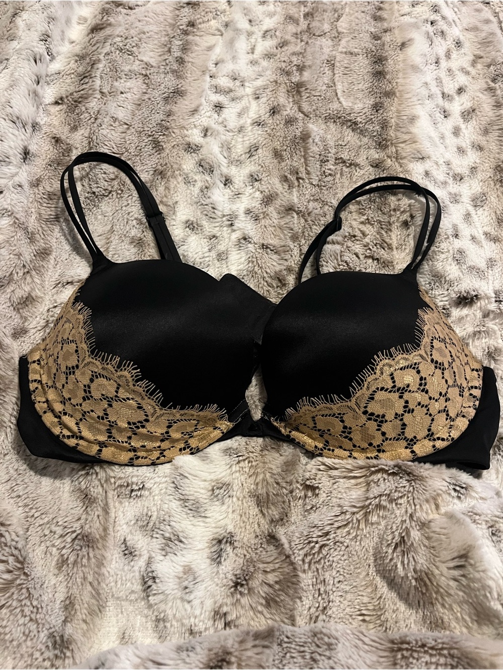 Victoria's Secret Black Bra with Gold Lace Trim